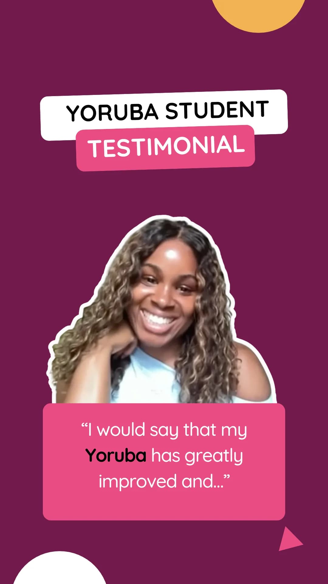 Testimonial thumbnail for Yoruba student