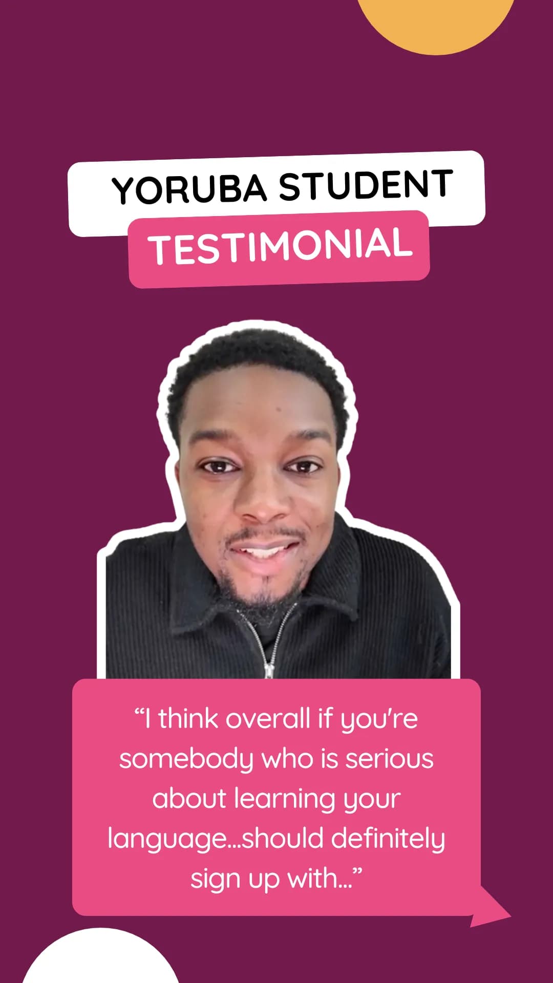 Testimonial thumbnail for Yoruba student